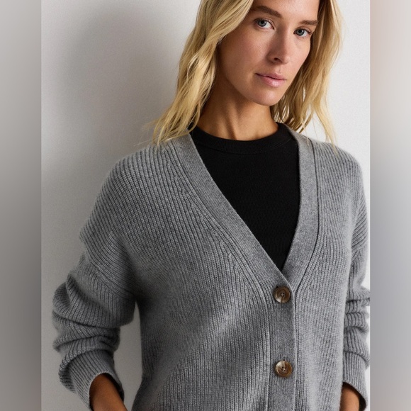 NWT Quince Mongolian Cashmere Fisherman Boxy Cropped Cardigan Sweater - Picture 5 of 6